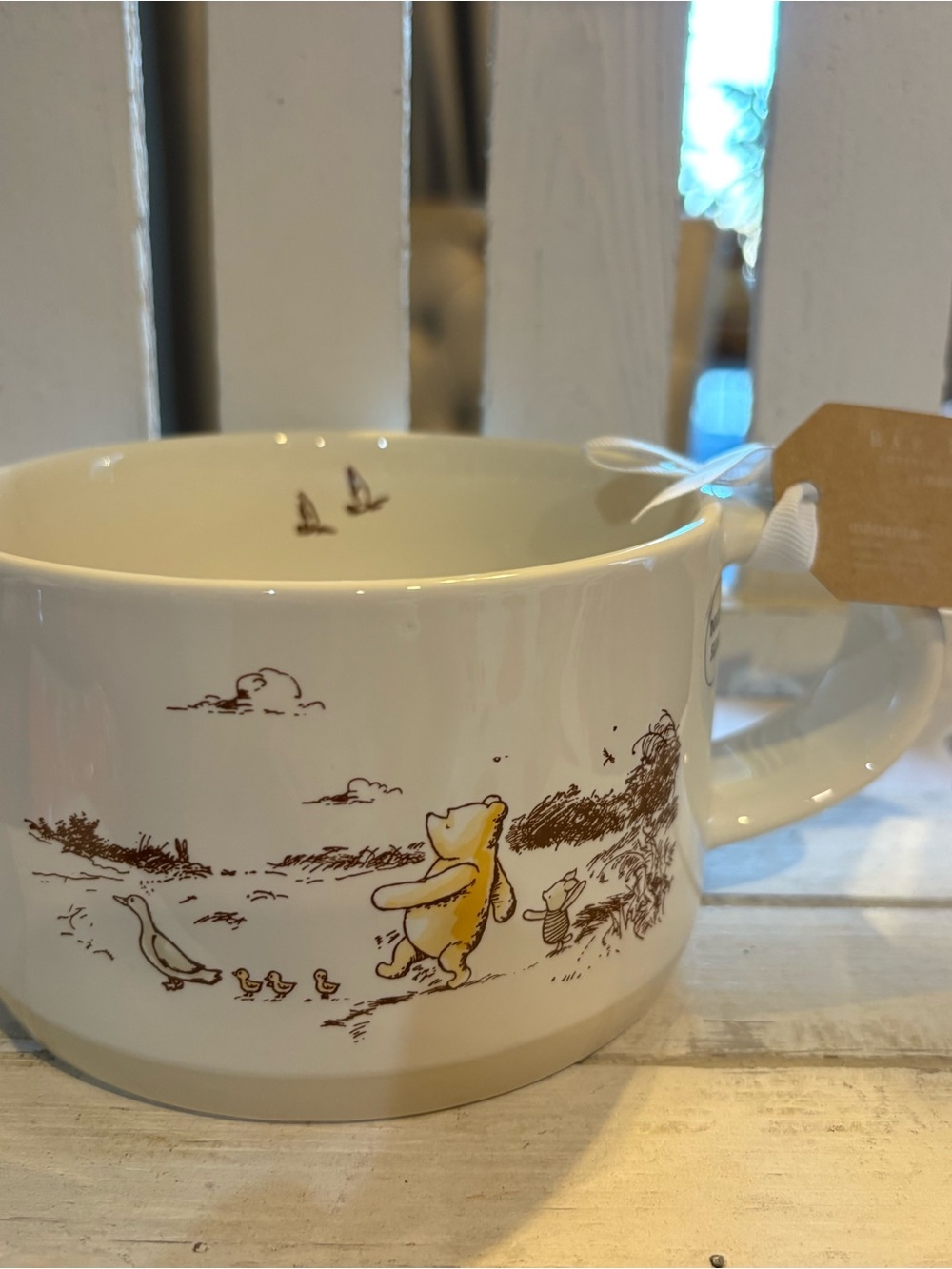 Rae Dunn Cream Mug with Brown and Yellow Pooh Illustration